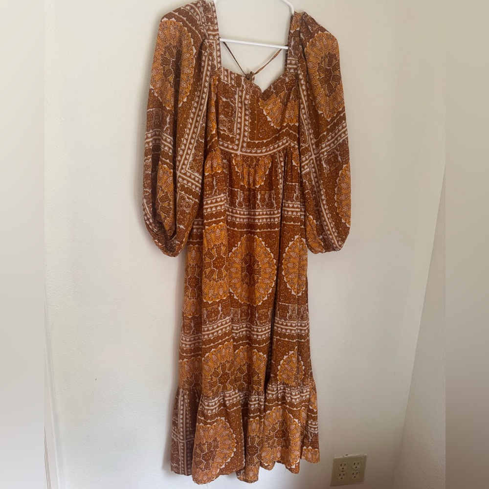 In Bloom Golden Brown Long Sleeve Dress Mustard Boho Tiered Dress Empire waist